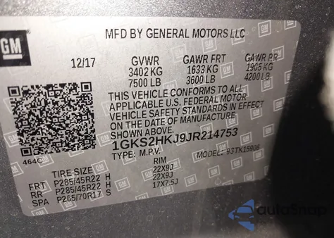 2018 GMC Yukon Xl Denali z USA, uszkodzony, nr VIN 1GKS2HKJ9JR214753